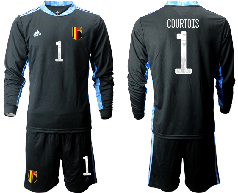 Men 2021 European Cup Belgium black Long sleeve goalkeeper #1 Soccer Jersey->belgium jersey->Soccer Country Jersey